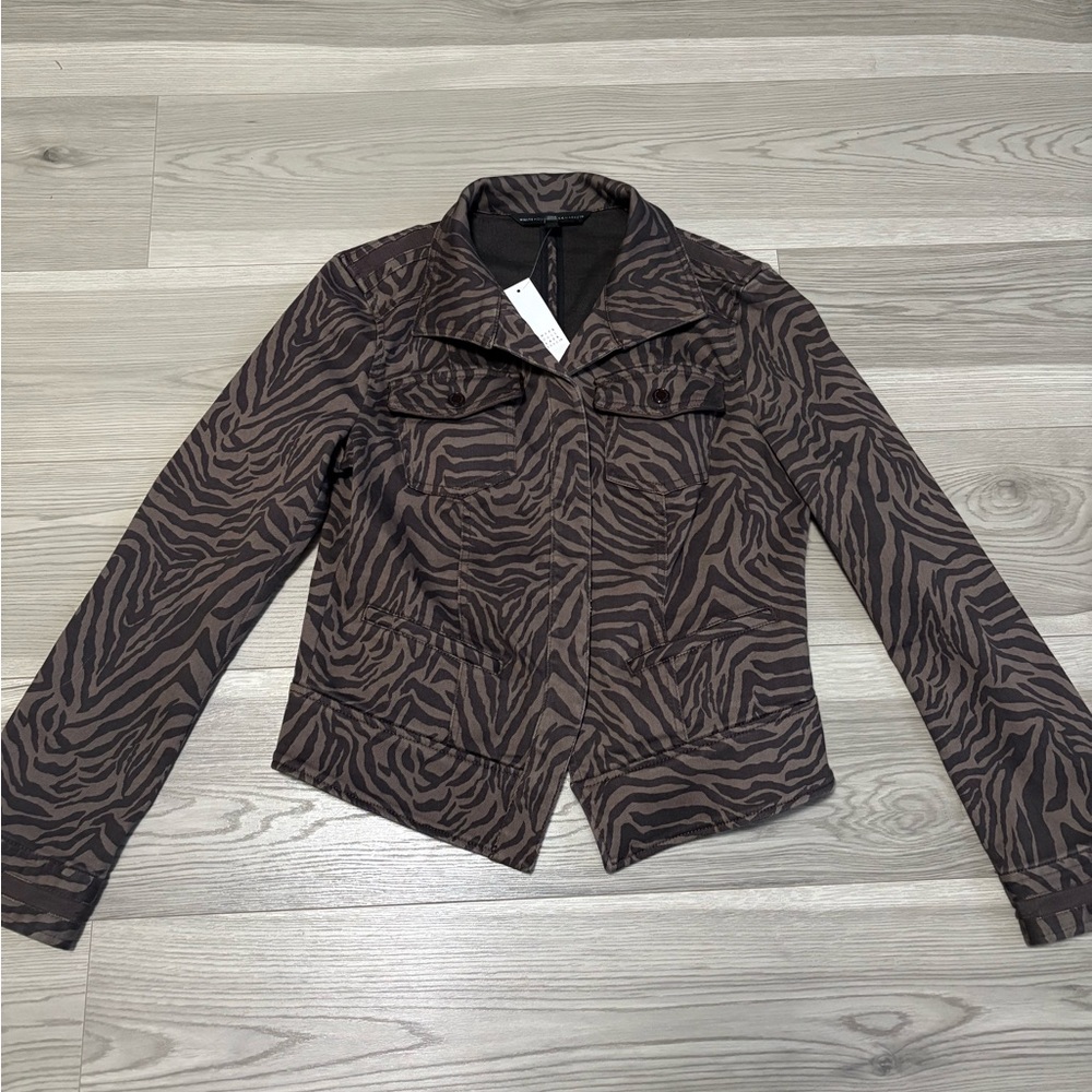 White House Black Market Zebra Chocolate Jean Jacket Size 8 NWT